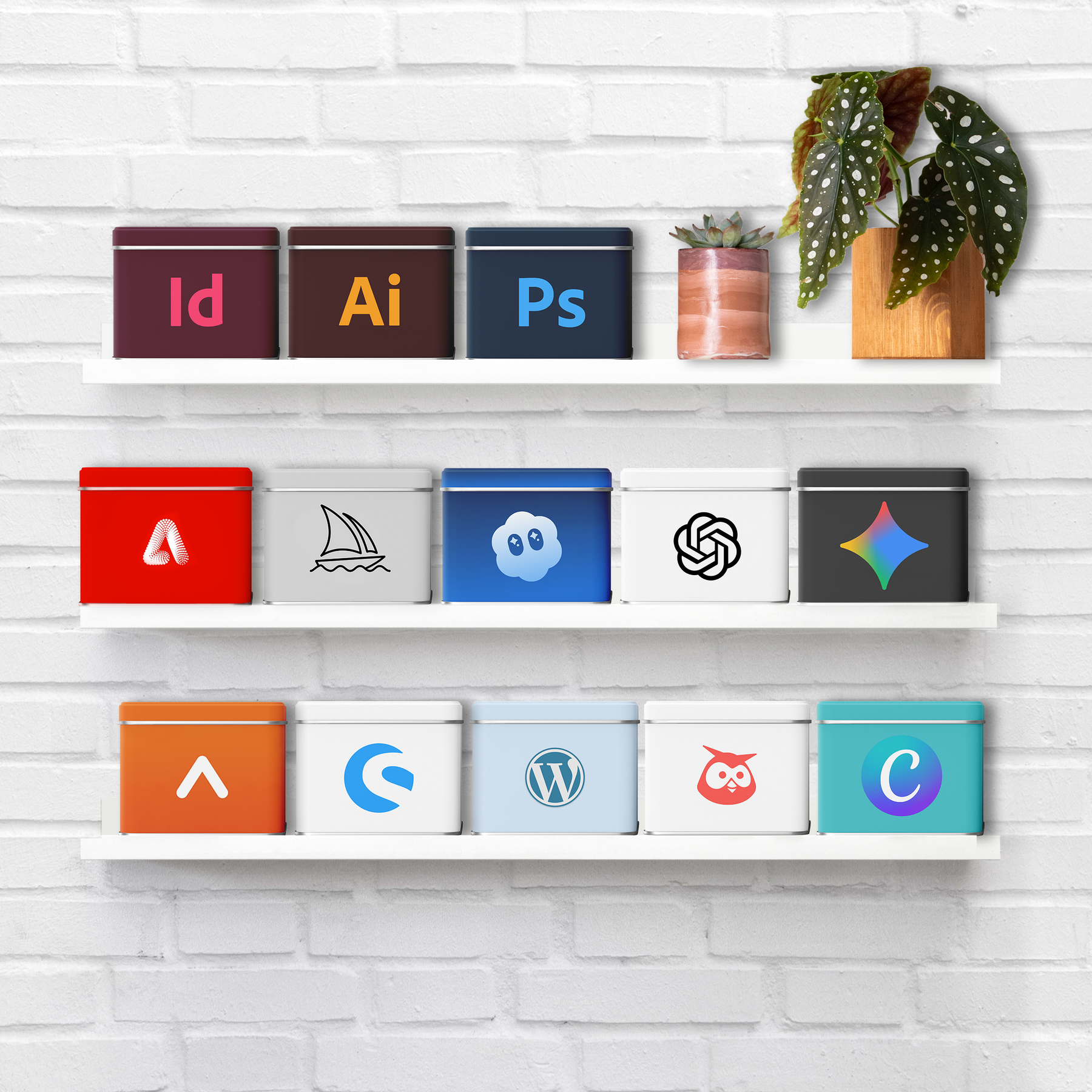 Tool-Regal mit Adobe-, KI- und CMS-Tools